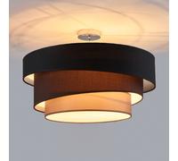 Lindby Melia ceiling light, black/brown, textile, Ø 56cm