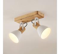 Lindby Merela downlight, white, 28 cm, 2-bulb, wood, E14