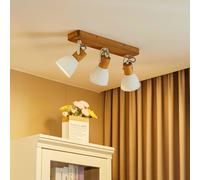 Lindby Merela downlight, white, 45 cm, 3-bulb, wood, E14