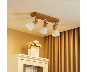 Lindby Merela downlight, white, 45 cm, 3-bulb, wood, E14