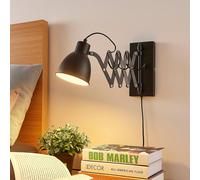 Lindby wall lamp Merle, black, 60cm, reading lamp, extendable