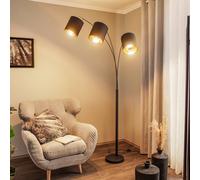 Lindby Nanika floor lamp, black/gold, 202 cm, E27, 3-bulb.