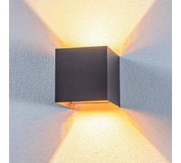 Lindby Nivar LED outdoor wall lamp, angular, black and gold, 10 cm