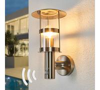 Lindby Noemi outdoor wall light, sensor, grey, stainless steel, 34 cm