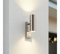 Lindby Outdoor Wall Light Eyrin dimmable with Motion Detector (Modern) in Silver Made of Stainless Steel (2 Light Sources, GU10) from wall lamp for Exterior/Interior Walls House Terrace und