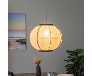 Lindby pendant light Aurinil, wood-coloured, linen, Ø 48cm, E27