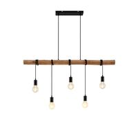 Lindby Pendant Light Hanging Made of Wood and Rope, Black Brown 5 Lights x E27 Modern with Wooden Beam Lamp DIY Adjustable Height Bulbs Not Included