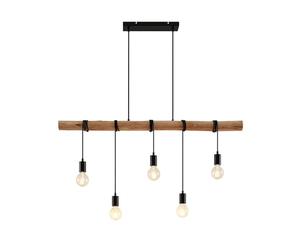 Lindby Pendant Light Hanging Made of Wood and Rope, Black Brown 5 Lights x E27 Modern with Wooden Beam Lamp DIY Adjustable Height Bulbs Not Included