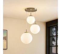 Lindby pendant light Heleska, white, glass, 3-bulb, Ø 47cm