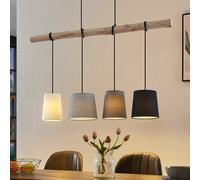 Lindby pendant light Hinai, black/grey/white, textile, 116cm