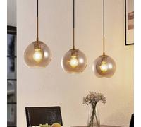 Lindby pendant light Hiwana, smoke grey, glass, 3-bulb