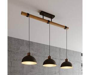 Lindby pendant light Holgar, grey, 3-bulb, wood, metal, E27