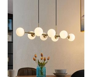 Lindby pendant light Kiamo, 83 cm, brass, white, glass, G9