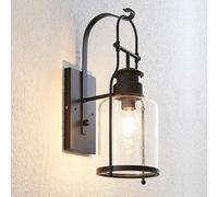 Lindby Rozalie wall light, black, metal, lantern, 44cm