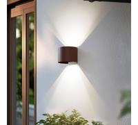 Lindby Smart LED outdoor wall lamp Dara, round, rust-coloured, CCT RGB, Tuya