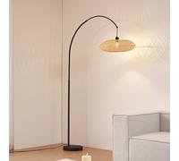 Lindby Solvian arc lamp, black/natural, bamboo, metal