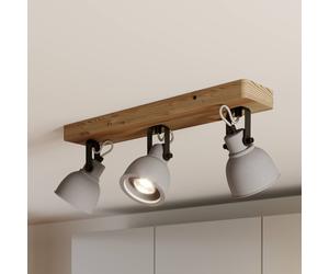 Lindby Spot Mitis, 50 cm, 3-bulb, grey, wood, concrete, GU10