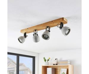 Lindby Spot Mitis, 70 cm, 4-bulb, grey, wood, concrete, GU10