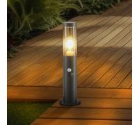 Lindby Statius pillar light, anthracite, iron, sensor, 45 cm