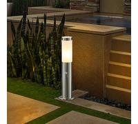 Lindby Statius pillar light, grey, stainless steel, sensor, 45 cm