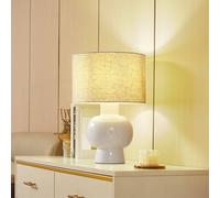 Lindby table lamp Arved, white, textile, ceramic, 46 cm