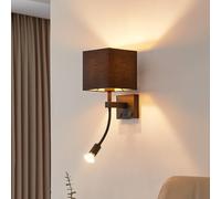 Lindby Thorid wall lamp, black/gold, fabric, USB, reading lamp