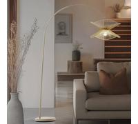 Lindby Valdorin arc lamp, beige, paper, 195 cm, IP20