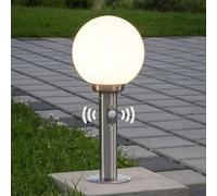 Lindby Vedran pillar light, 45 cm, stainless steel, sensor