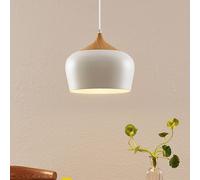 Lindby Vilsera pendant light, white, metal/wood, 26 cm, E27