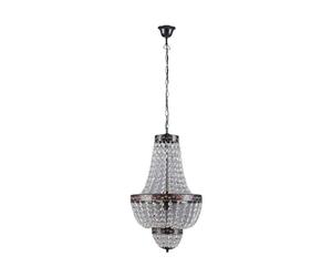 Lindby Vintage Crystal Chandelier, Retro Pendant Light Antique for Bedroom Living Room Baroque Style Black Gold Metal Ceiling 35 cm