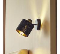 Lindby wall light Vasilia, Ø 12 cm, black/gold, fabric