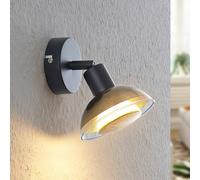 Lindby wall spotlight Erin, black/gold, Ø 12 cm, glass