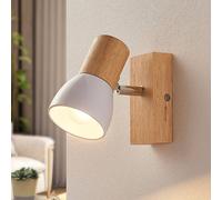 Lindby wall spotlight Thorin, 14 cm high, white, wood, E14