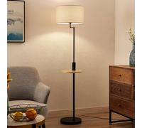 Lindby Zinia floor lamp, black, shelf, USB port