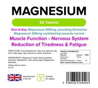 Lindens 500mg Magnesium Tablets | 90s 1-a-Day | UK Made | Tiredness, Muscle Function, Energy, Bones, Teeth, Nervous System | Letterbox Friendly | Veg