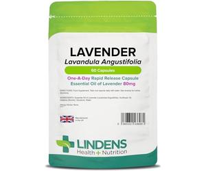 Lindens - Lavender Essential Oil 80mg, 60 Capsules - 1 a Day, UK Made - Rapid Release Softgel Capsule - Stress Relief, Relaxation, Sleep Support - Letterbox Friendly