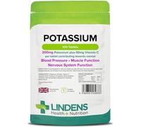 Lindens - Potassium 200mg Tablets with 50mg Vitamin C - 100 Tablets - UK Made - Contributes to Normal Blood Pressure, Muscle Function and Nervous System Function - Letterbox Friendly, Vegan