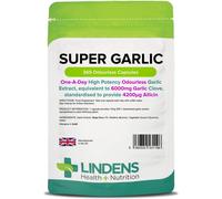 Lindens Super Garlic, 365 Odourless Capsules - High Strength 6000mg (4200mcg Allicin) - Contributes to Normal Muscle Function, Heart and Immune Healt