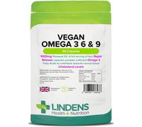 Lindens - Vegan Omega 3, 6 & 9-90 Capsules - 1000mg Flaxseed Oil, UK Made - Essential Omega Fatty Acids, Normal Blood Cholesterol
