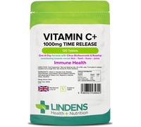 Lindens Vitamin C+ 1000mg - 120 Tablets - Time Release Tablets with Citrus Bioflavonoids and Rosehip - Contributes to Immune System Health, Reduces Tiredness and Supports Healthy Skin and Teeth