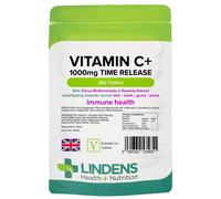 Lindens - Vitamin C+ 1000mg Time Release, 360 Tablets - 1 a Day, UK Made - Skin,