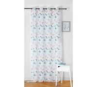 LINDER Dinosaur Pattern Net Curtain for Children - Woven and Dyed in France - Jurassic Style - Ecru, Blue and Terracotta - Rifle Cannon Eyelets - 150 x 240 cm - 100% Polyester - Dino Collection