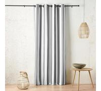 Linder Outdoor Curtain with Pop Sunbed Stripes - Summer Style - Asphalt Grey - Anti-Oxidant Gun Barrel Eyelet Finish - Dimensions 140 x 265 cm - 100% Polypropylene - Ponant Collection