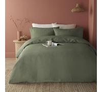 Serene - Green Waffle Duvet Cover - Single Bedding Size (140 x 200cm) - Soft Touch - Luxury Bedding - Grid Pattern Textured Duvet Cover in Khaki Green - Square Puckered Bedding - Lindly Collection