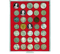 LINDNER Das Original Coin Box, 35 Square Compartments, Ø 36 mm, Gray/Red Insert