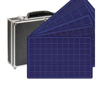 LINDNER Das Original Large coin collection case with 8 dark blue coin trays in 5 different tableau variants, holds 355 coins