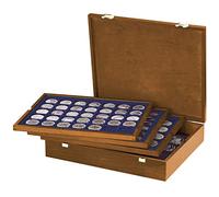 LINDNER Das Original Real Wood Coin Box with 4 Blue Trays for 127 Coins of Different Diameters