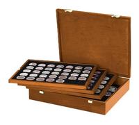 Lindner Real Wood Coin Box with 4 Black Trays for 127 Coins of Different Diameters