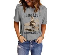 LINDOCITA Long Live Cowgirls Womens Western Graphic Shirts Teen Girls Cowboys Cute Summer Loose Short Sleeve Tshirt Tees, Blue, M