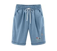 LindoMaker Bermuda Shorts for Women Knee Length Soft Stretchy Travel Shorts with Pockets Quick Dry Stylish Dress Shorts(2-Blue,M)